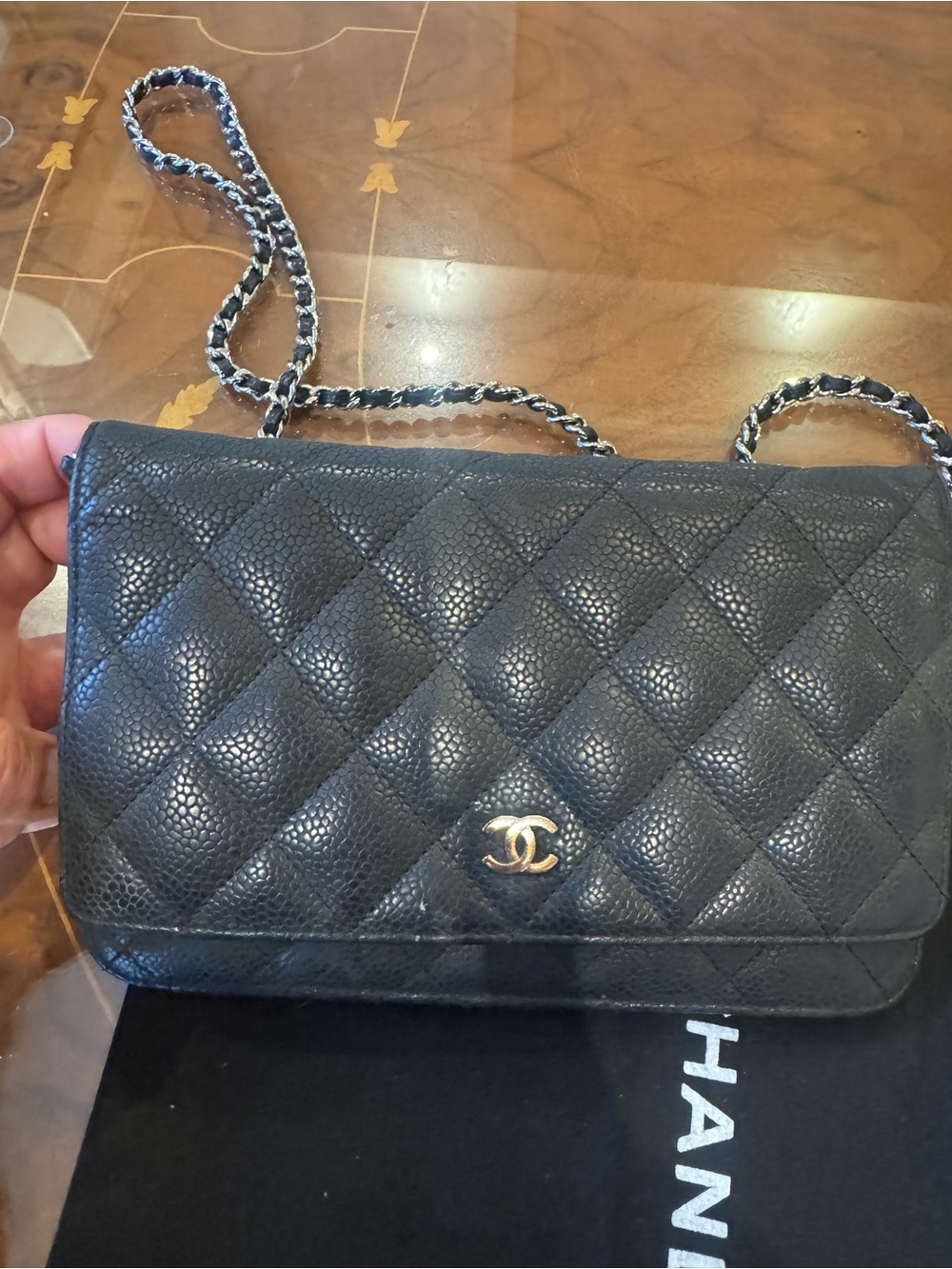 CHANEL Black Quilted Caviar Leather Wallet on Chain with Gold CC - Picture 2 of 16